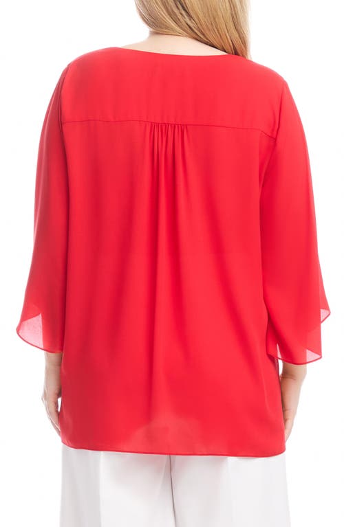 Karen Kane Crossover Hem Asymmetric Crepe Top In Cherry