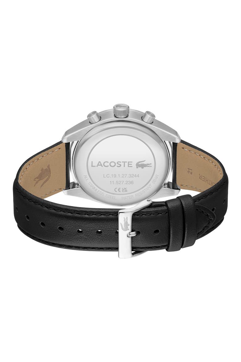 Boston Chronograph Leather Strao Watch, 42mm, Alternate, color, BLACK