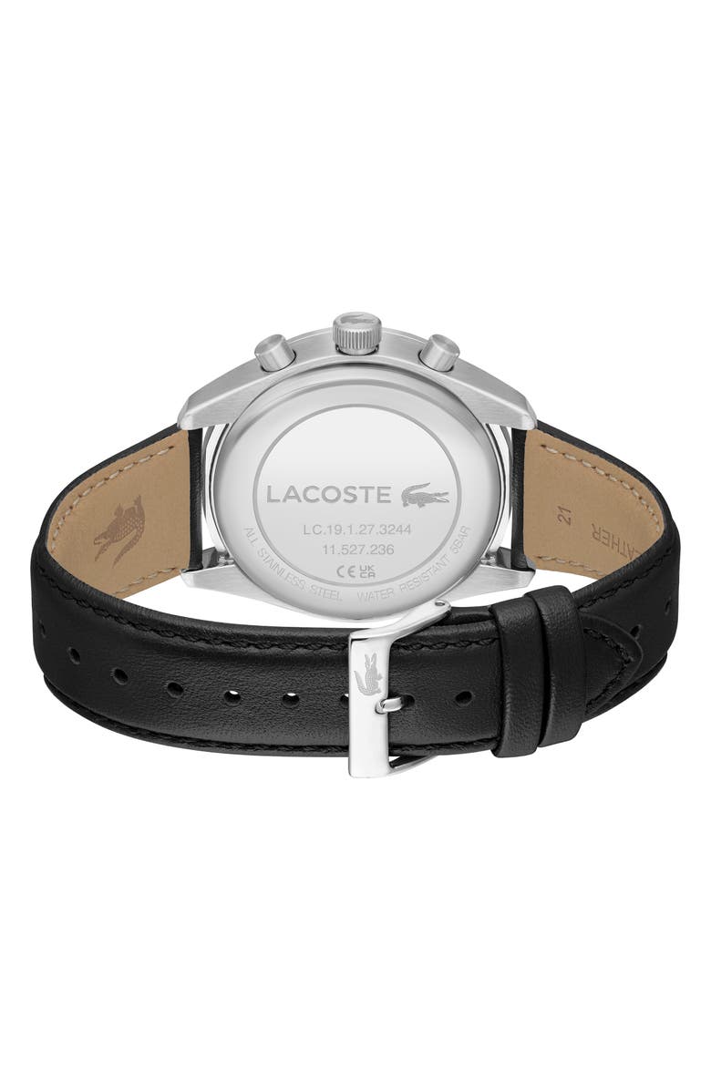 Lacoste Boston Chronograph Leather Strao Watch, 42mm, Alternate, color, Black