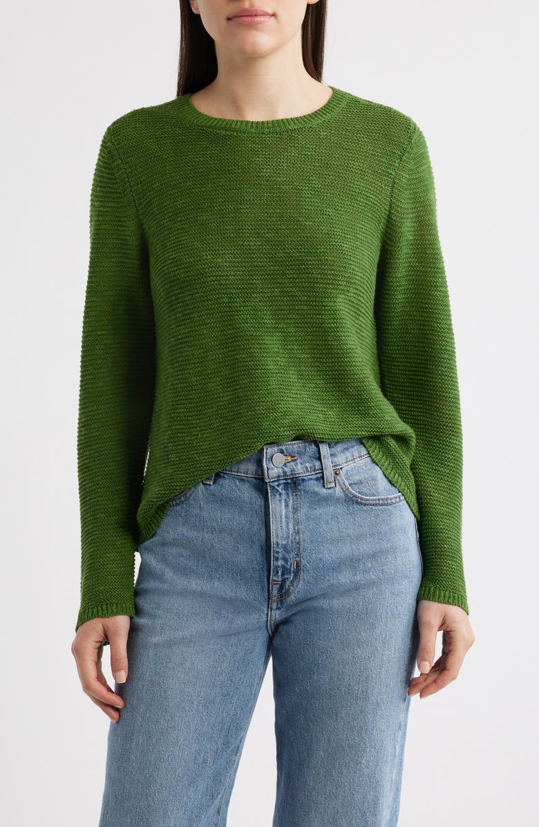 Eileen Fisher Textured Crewneck Organic Linen & Cotton Sweater, Main, color, Field