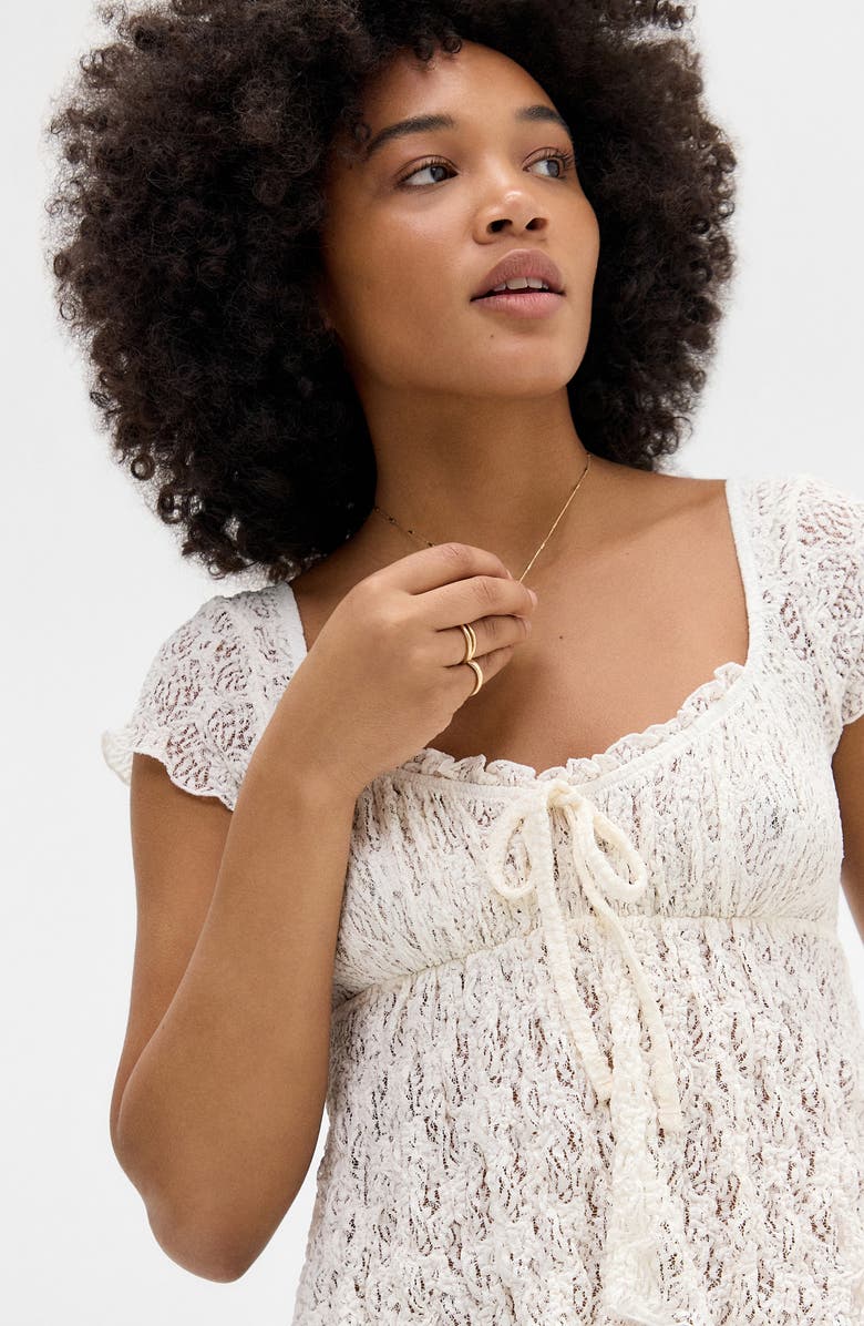 BDG Urban Outfitters Piper Asymmetric Hem Stretch Lace Top, Alternate, color, White
