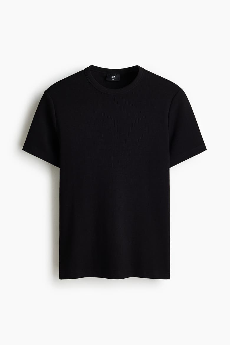 Slim-Fit Ribbed T-Shirt, Alternate, color, Black