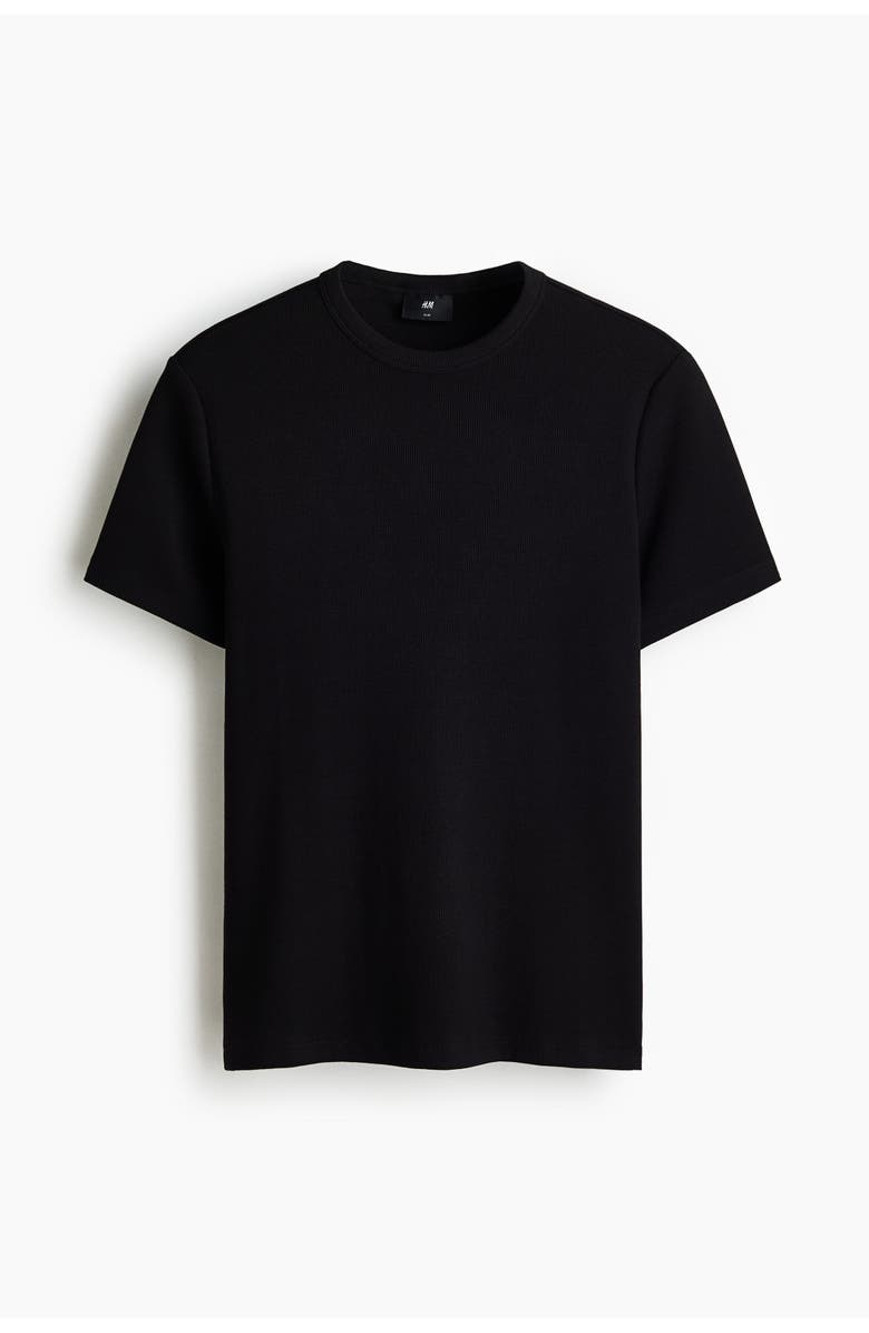 H&M Slim Fit Ribbed T-shirt, Main, color, Black
