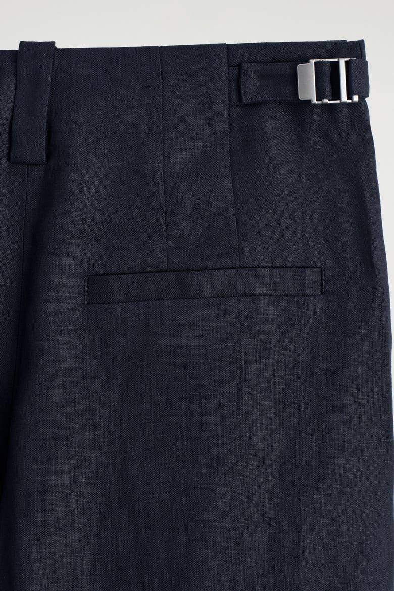 Buckle-detail Linen Balloon-leg Pants, Alternate, color, NAVY
