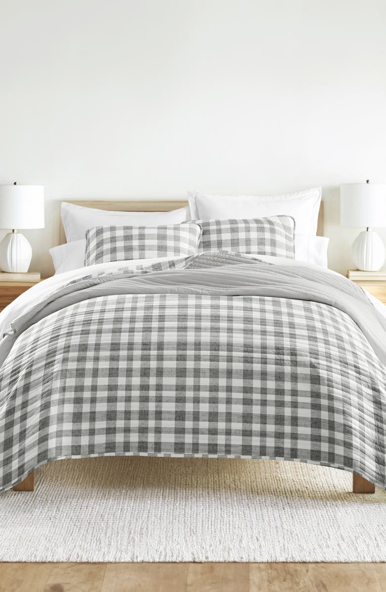 HOMESPUN Pattern Reversible Quilt & Sham Set, Alternate, color, Gray