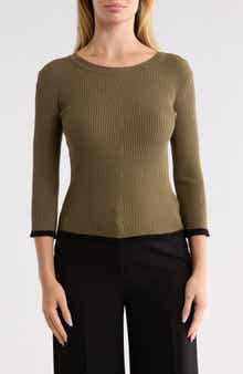 Piping Trim Ribbed Crewneck Sweater