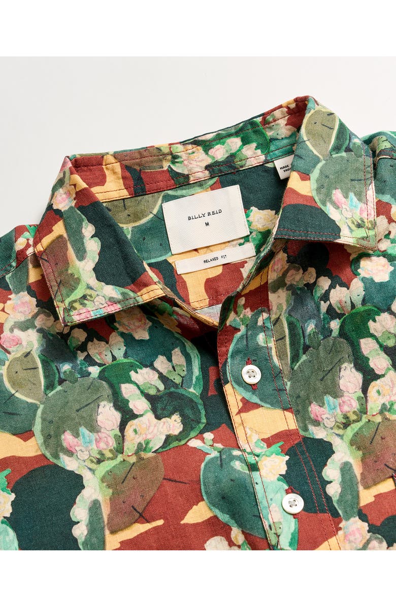 Billy Reid Cactus Treme Short Sleeve Linen Button-Up Shirt, Alternate, color, Green Multi