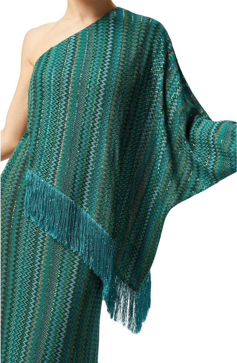 Missoni Long One-shoulder Zigzag Dress With Sequins And Fringes, Alternate, color, Multicoloured