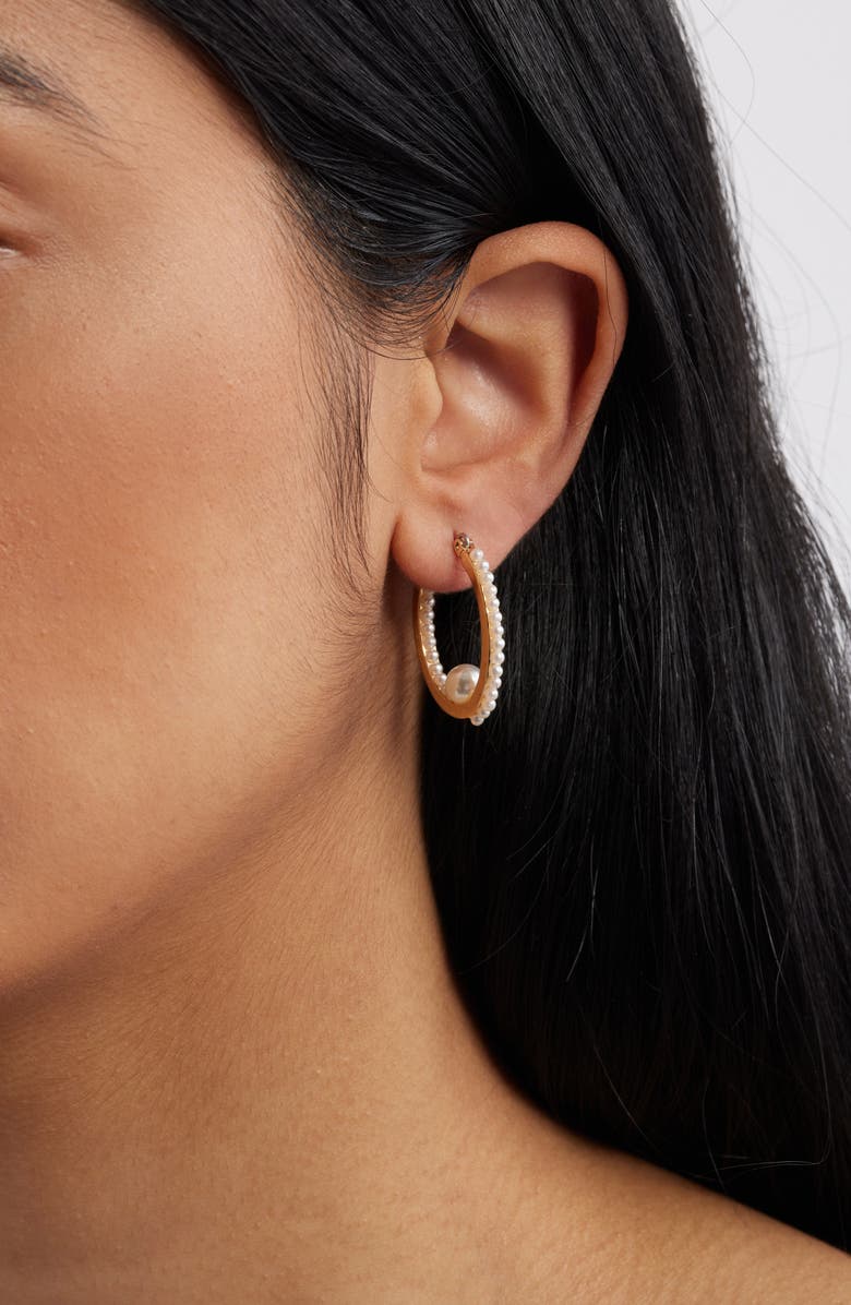 Nordstrom Nested Faux Pearl Hoop Earrings, Alternate, color, White- Gold