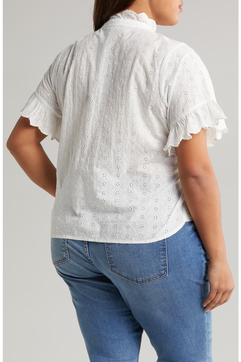 Embroidered Eyelet Short Sleeve Button-Up Shirt (Nordstrom Exclusive), Alternate, color, WHITE