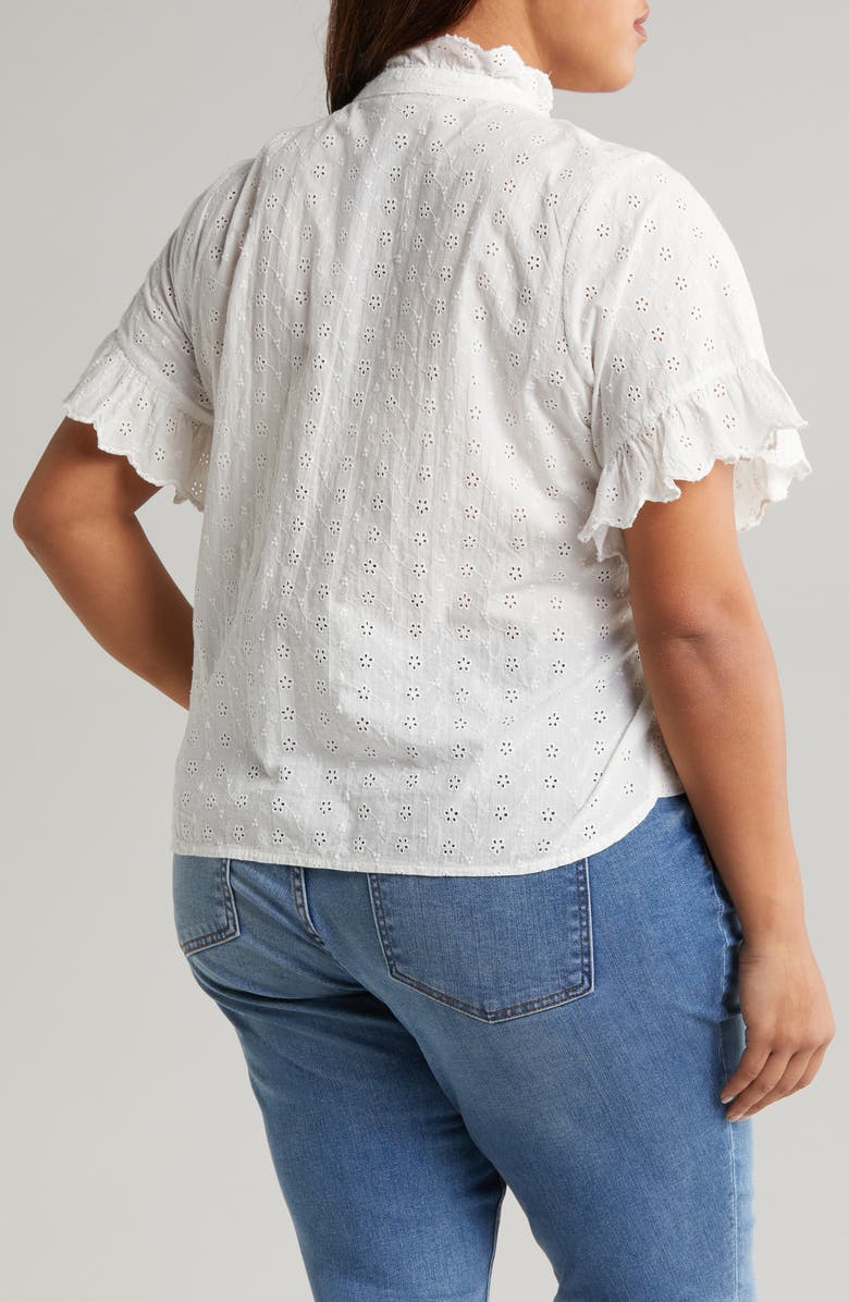 Wit & Wisdom Embroidered Eyelet Short Sleeve Button-Up Shirt, Alternate, color,