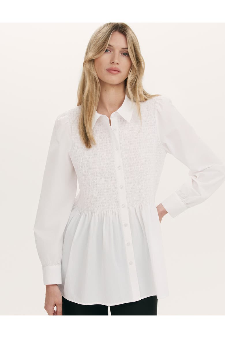 Melissa Shirred Cotton Shirt, Main, color, White