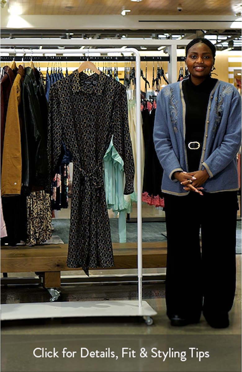 Chain Print Tie Waist Long Sleeve Crepe Shirtdress, sales video thumbnail