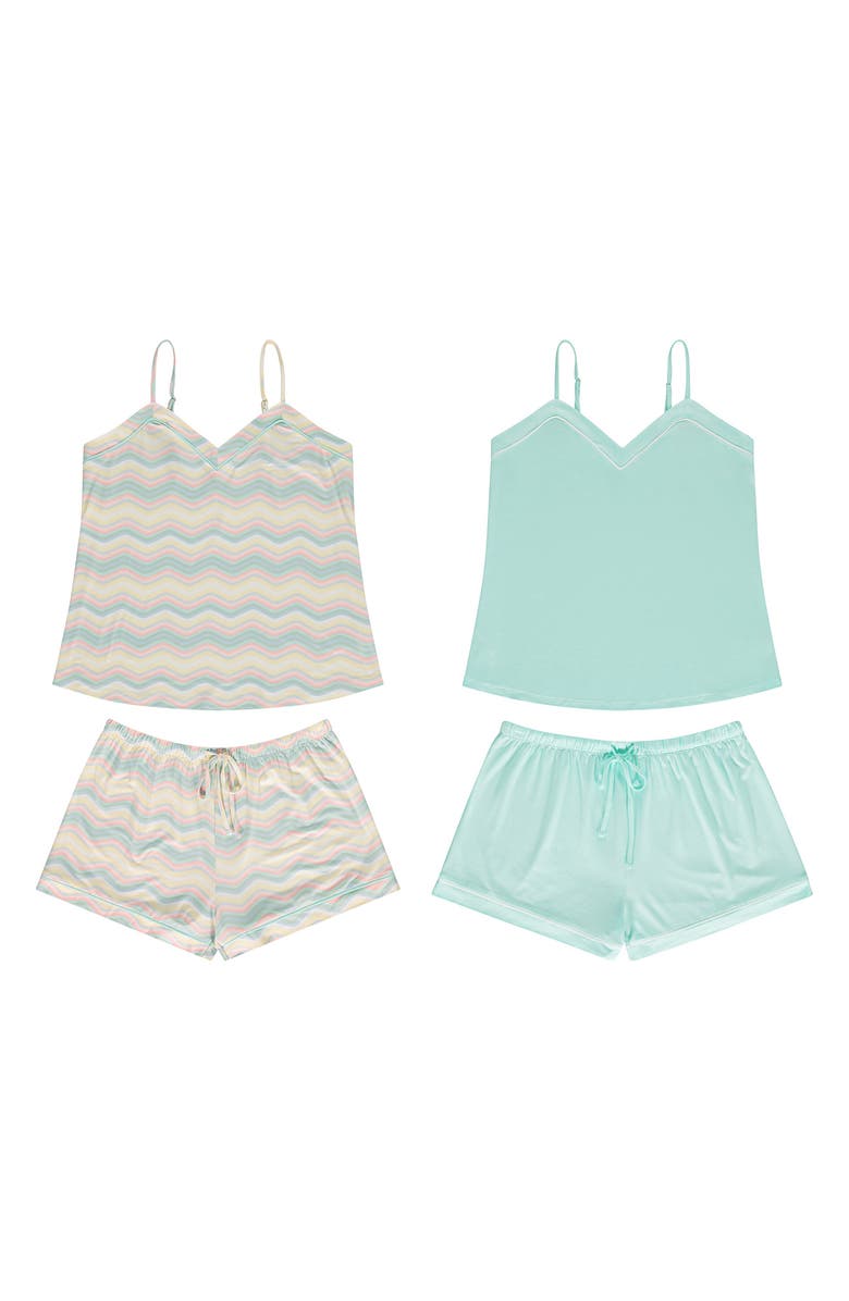 Flora By Flora Nikrooz 2-Pack Ayanna Jersey 2-Piece Pajamas, Alternate, color, Mint/ Mint Stripe Multi