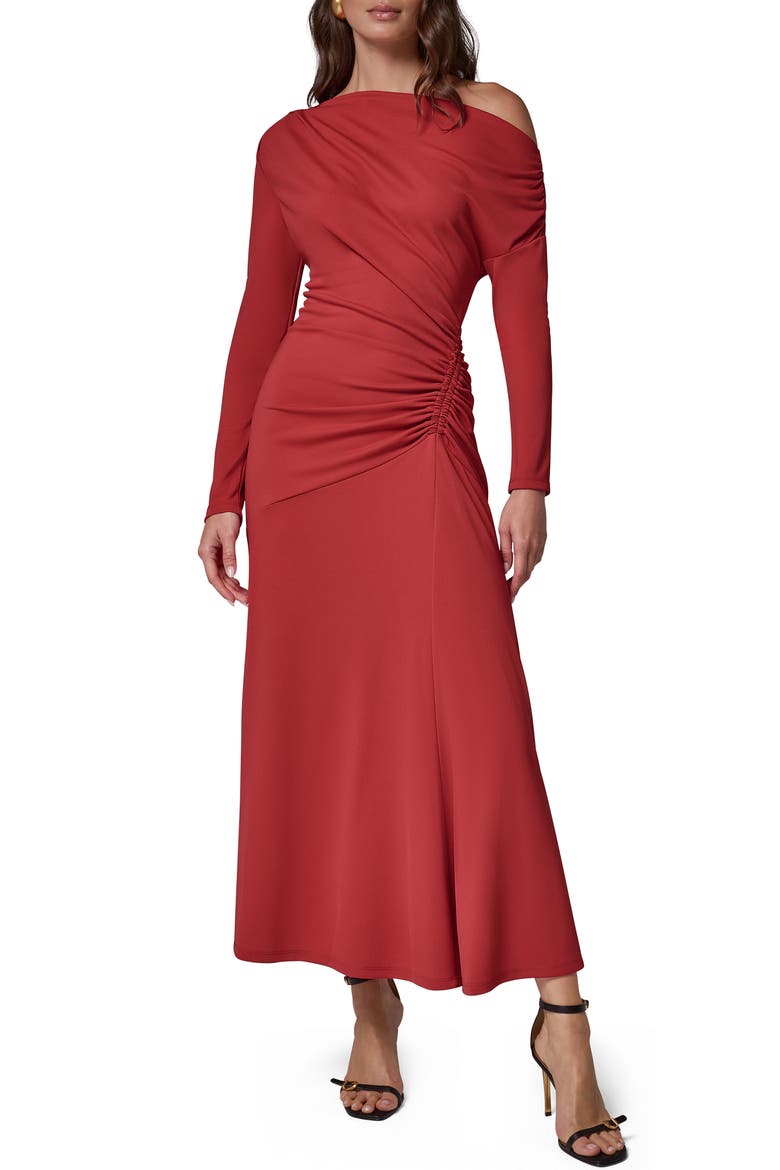 Asymmetric Long Sleeve Dress, Main, color, RED