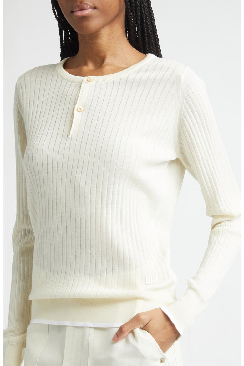 Nile Merino Wool & Cotton Rib Henley Sweater, Alternate, color, IVORY