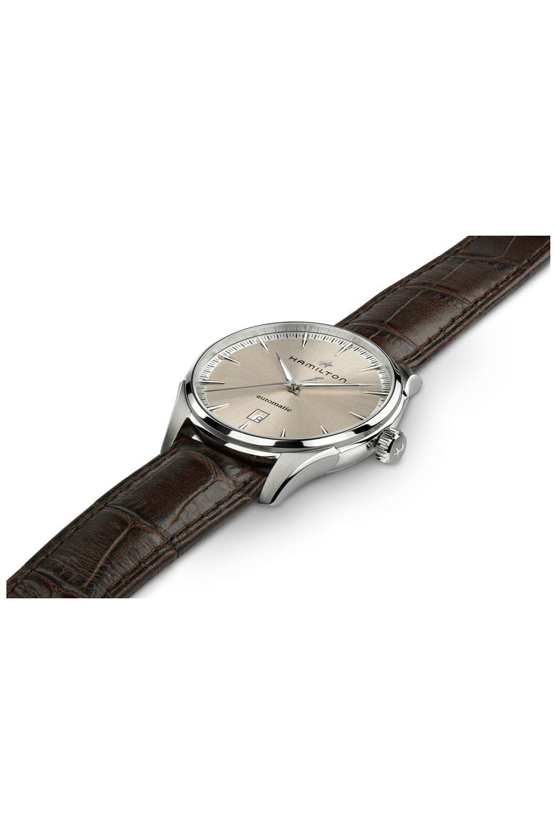 Jazzmaster Automatic Leather Strap Watch, 40mm, Alternate, color, BROWN