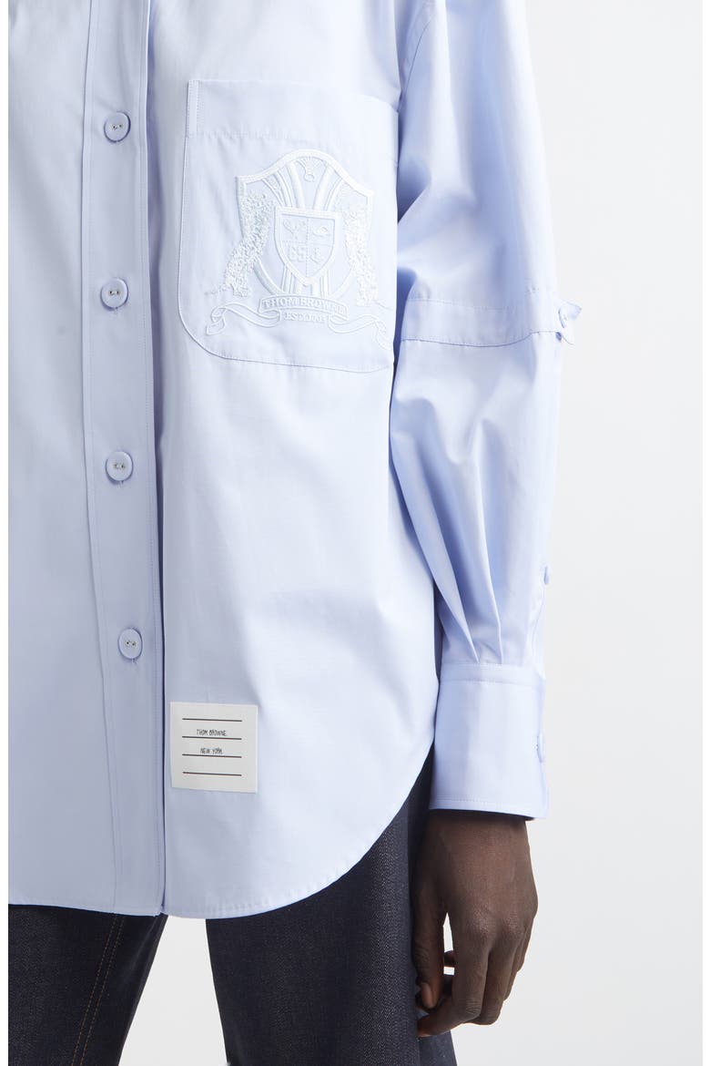 Crest Embroidered Oversize Cotton Poplin Button-Down Shirt, Alternate, color, LIGHT BLUE