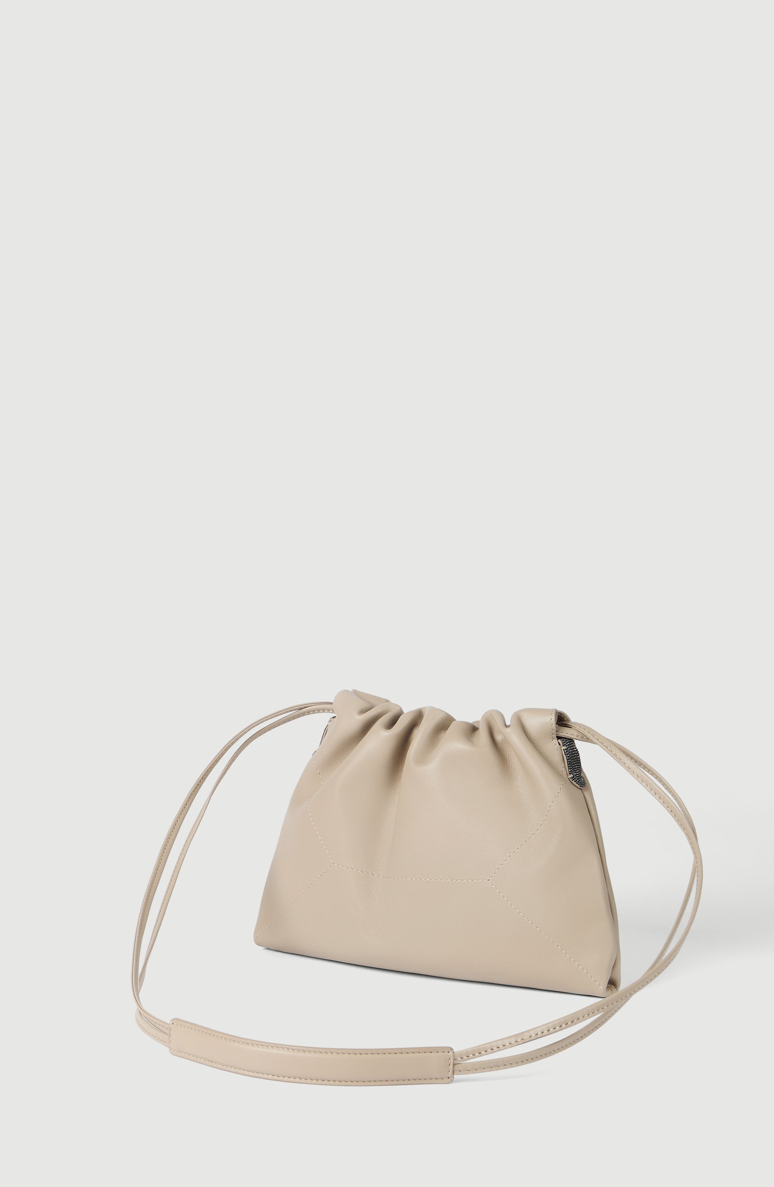 Pouch bag in calfskin with monili, Alternate, color, Buff