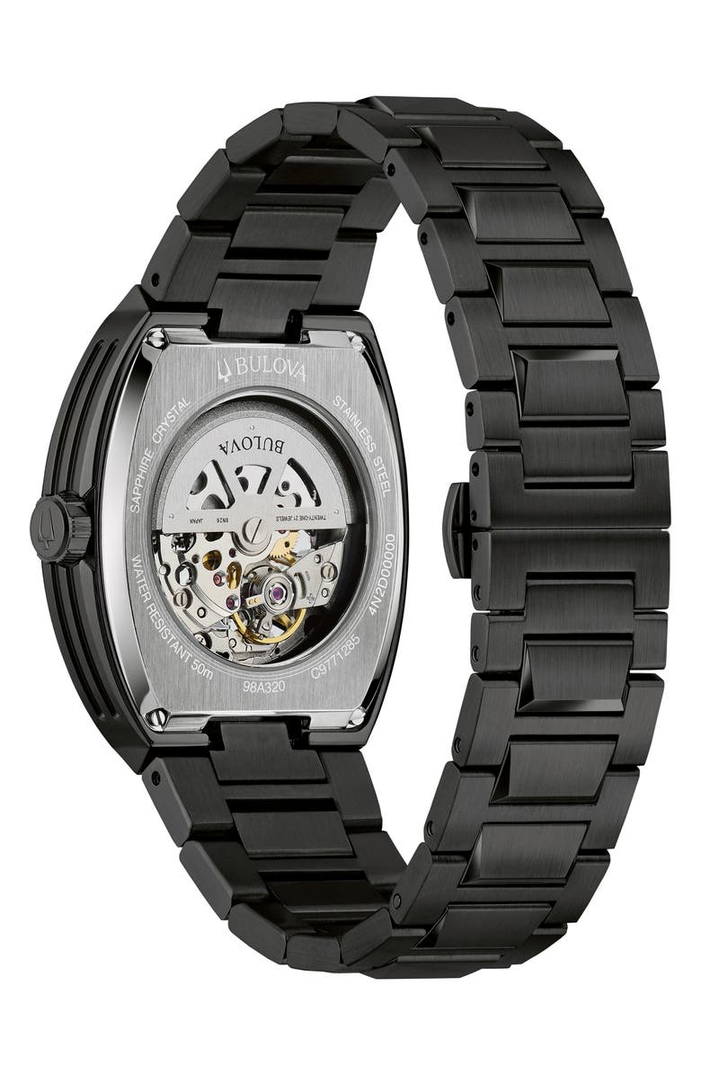 BULOVA Maquina Rainbow Skeleton Dial Automatic Bracelet Watch, 40mm, Alternate, color, Black