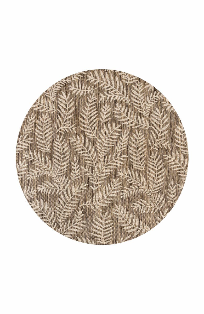 JONATHAN Y Nevis Palm Frond Indoor/Outdoor Round Area Rug, Main, color, Brown/Beige