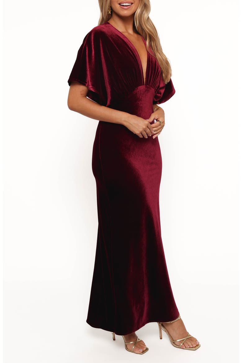 Ricki Plunge Neck Velvet Maxi Dress, Alternate, color, WINE