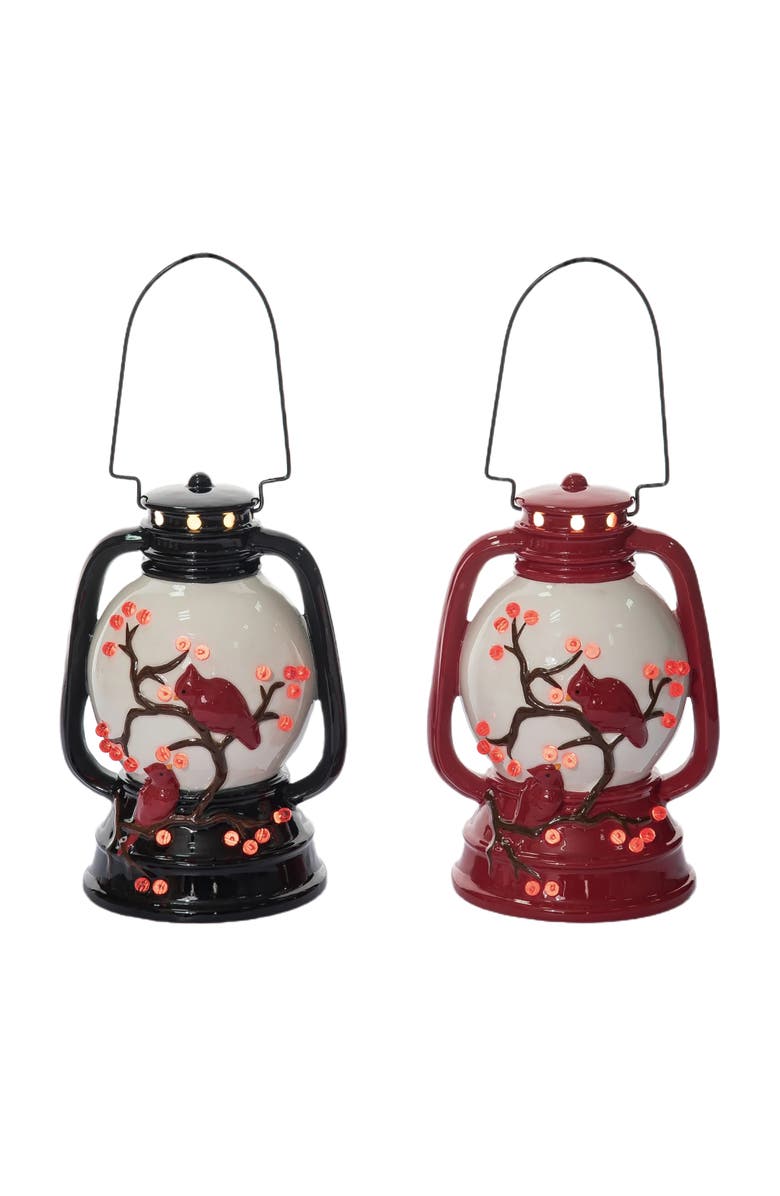 Transpac Dolomite Light Up Cardinal Lantern Set of 2 for Christmas Decor, Main, color, Multicolored