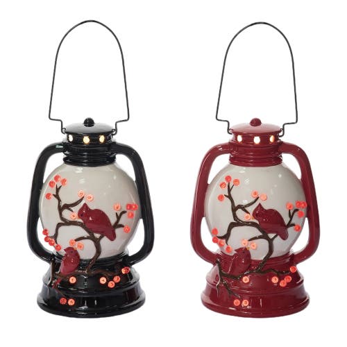 Transpac Dolomite Light Up Cardinal Lantern Set Of 2 For Christmas Decor In Multi