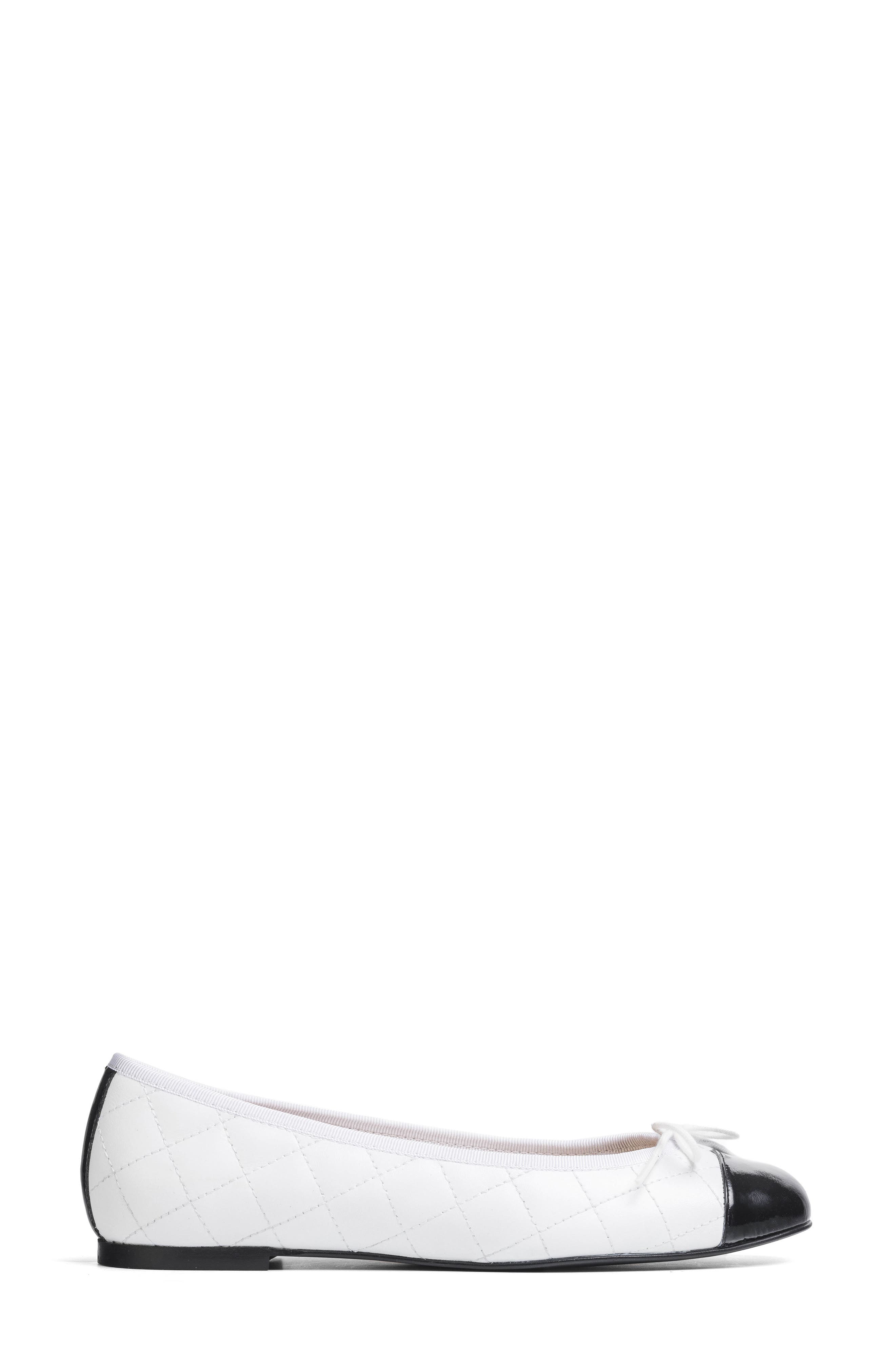 Belle Quilted Ballerina Flat, Alternate, color, WHITE/ BLACK COMBO