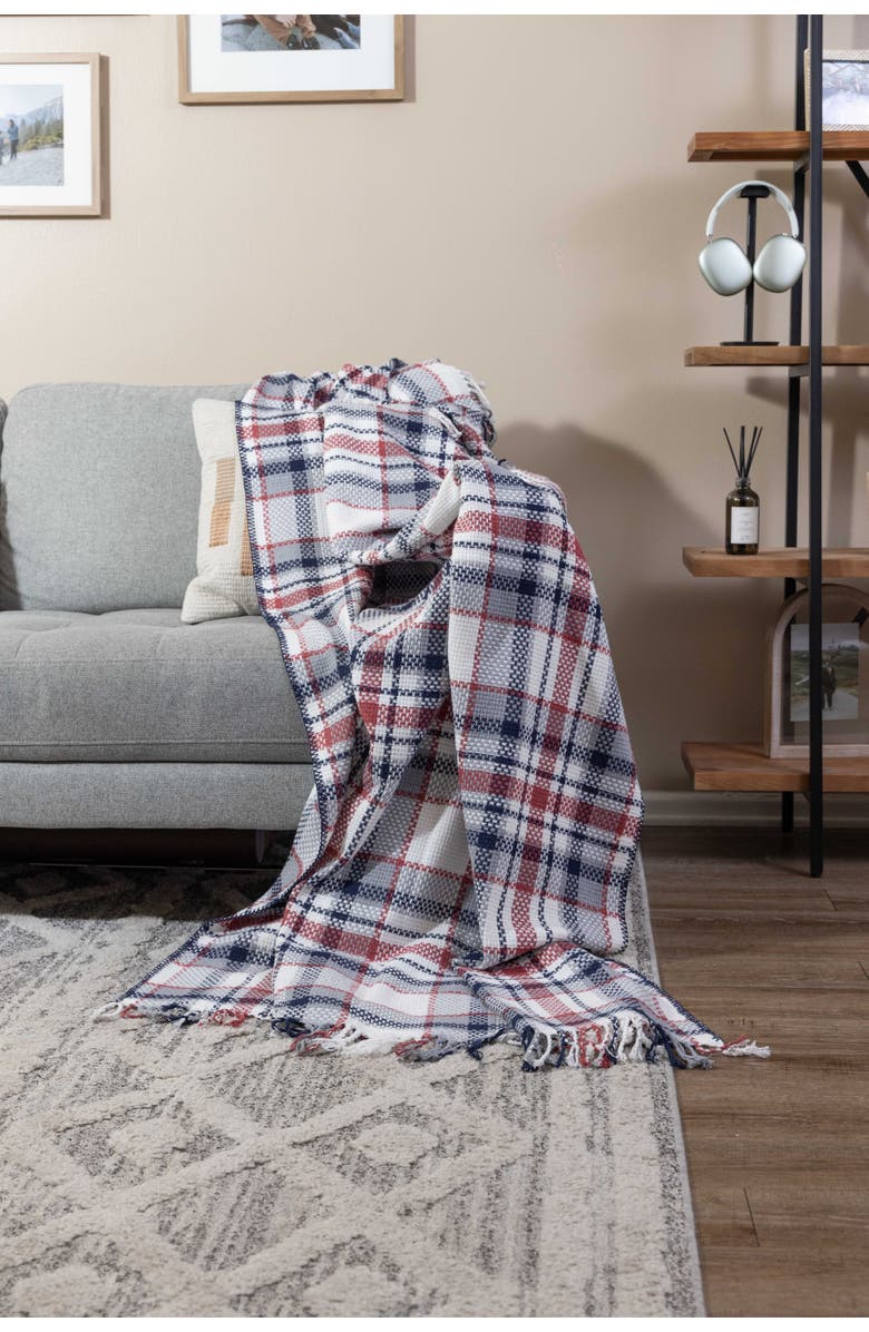 InfuseZen Plaid Lightweight Turkish Throw Blanket, Alternate, color, White