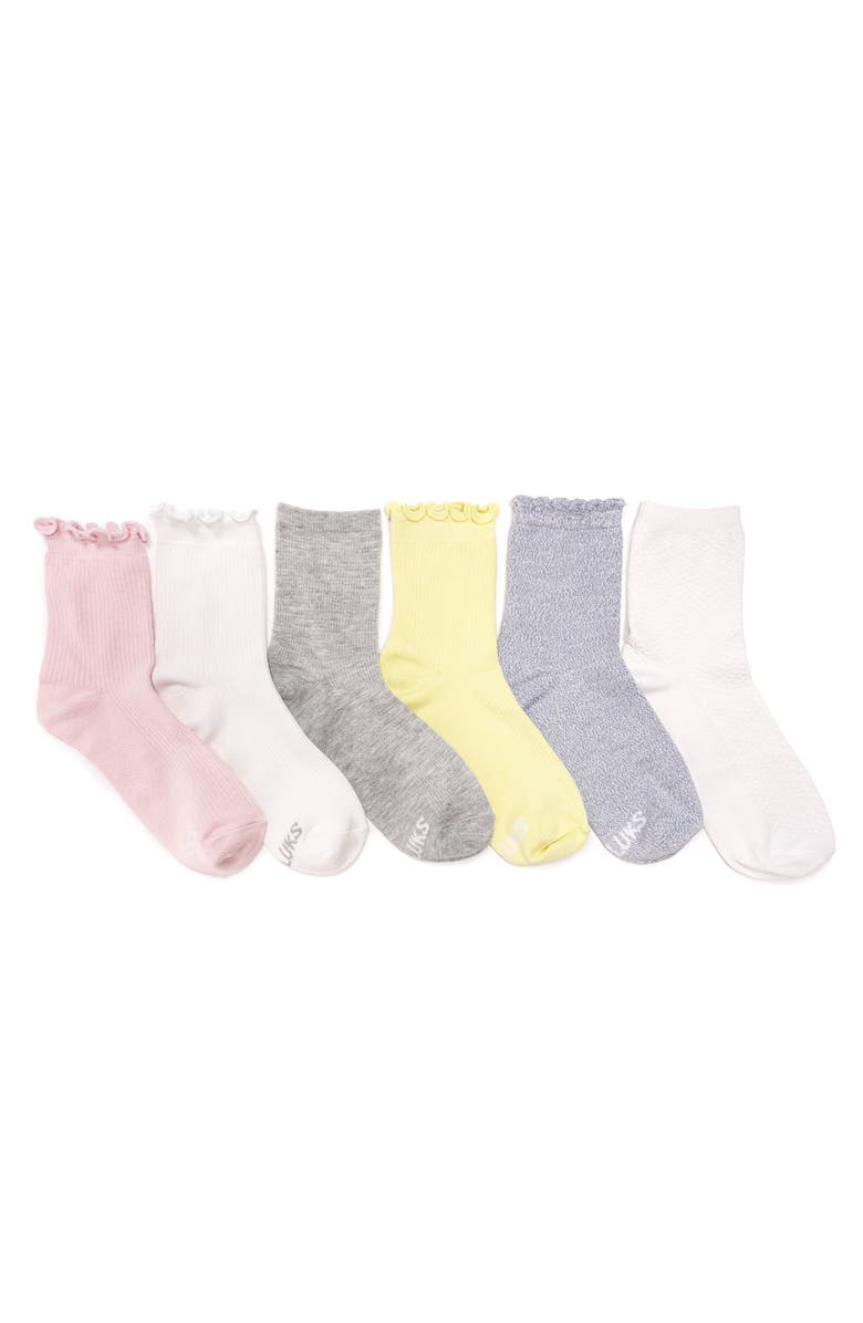 MUK LUKS Whisper Soft Crew Socks 6 Pair Pack, Main, color, Pastel