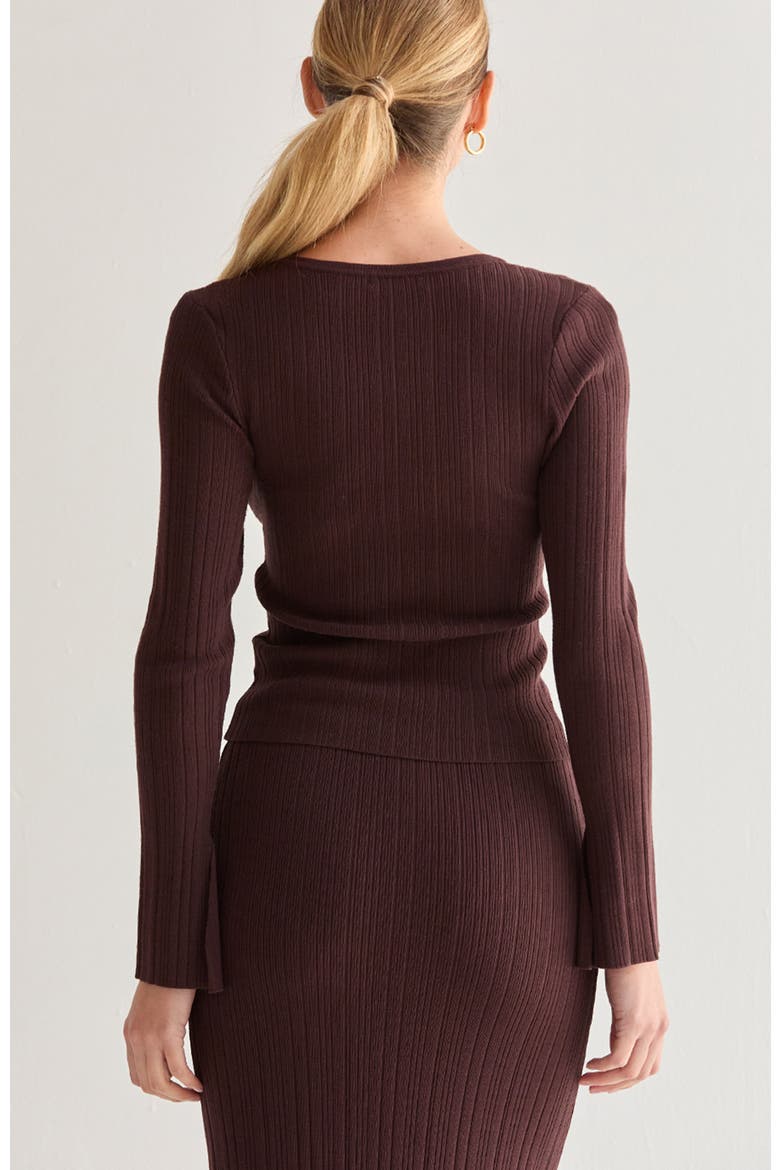 Bell Sleeve Ribbed Knit Top, Alternate, color, Espresso