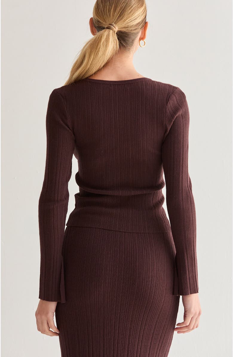 CRESCENT Bell Sleeve Ribbed Knit Top, Alternate, color, Espresso