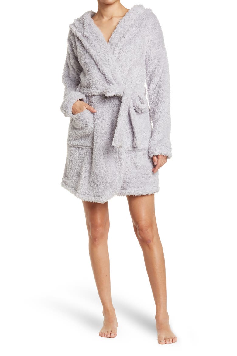 Fluffy Plush Robe, Main, color, GREY MICRO