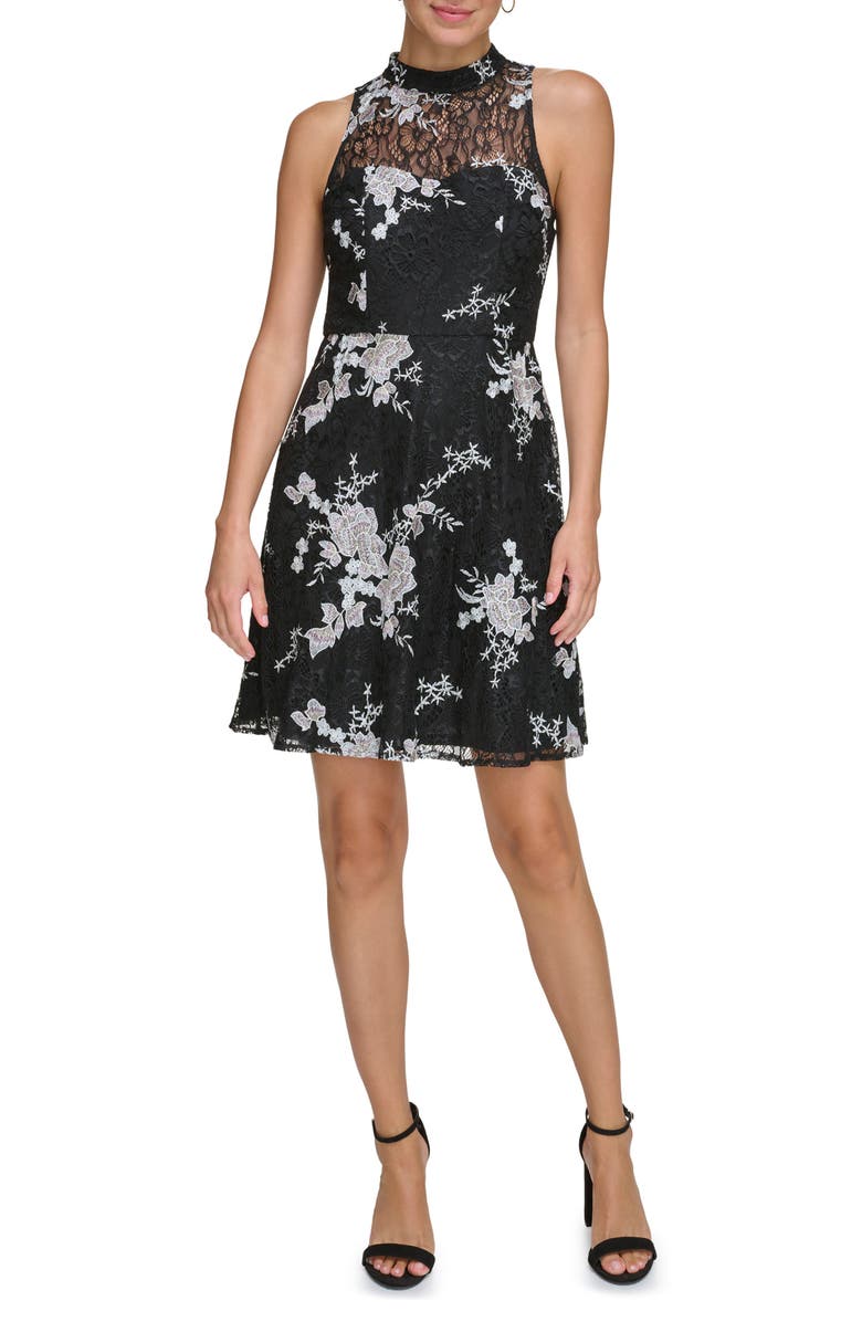 Kensie Floral Embroidered Lace Fit & Flare Dress, Main, color, 