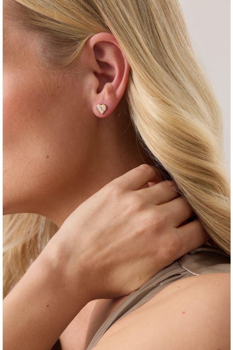 Honeycomb Heart Stud Earrings, Alternate, color, YELLOW GOLD/ DIAMOND