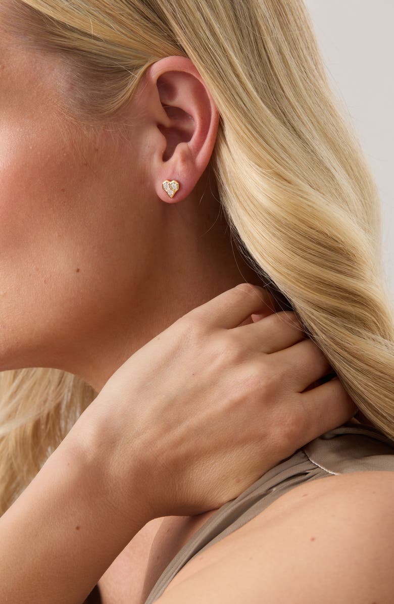 Sara Weinstock Honeycomb Heart Stud Earrings, Alternate, color, Yellow Gold/ Diamond