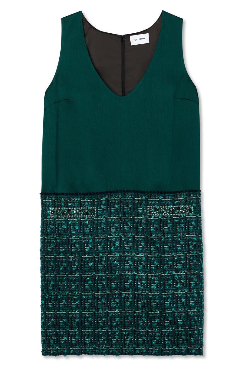 Metallic Tweed & Twill Sleeveless Dress, Alternate, color, SPRUCE MULTI
