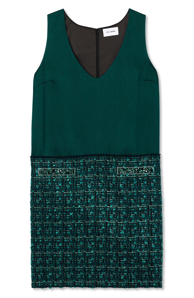 ST. JOHN Metallic Tweed & Twill Sleeveless Dress, Alternate, color, Spruce Multi