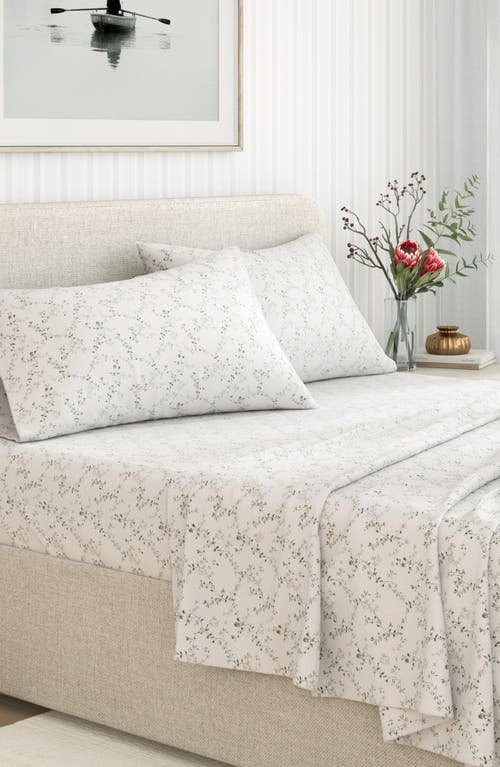 Woven & Weft Winter Floral 4-piece Flannel Bed Sheet Set In White