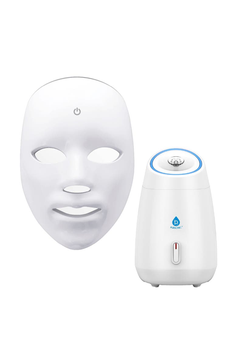 PURSONIC 7-in-1 LED Light Therapy Face Mask & Facial Steamer Hot Mist Moisturizing Spa Bundle, Main, color,