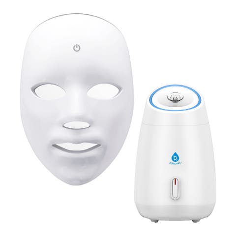 7-in-1 LED Light Therapy Face Mask & Facial Steamer Hot Mist Moisturizing Spa Bundle