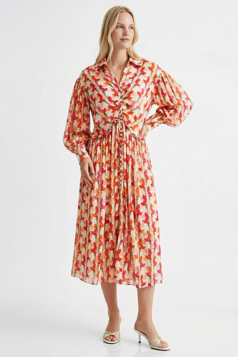 Long Sleeve Patterned Midi Shirt Dress