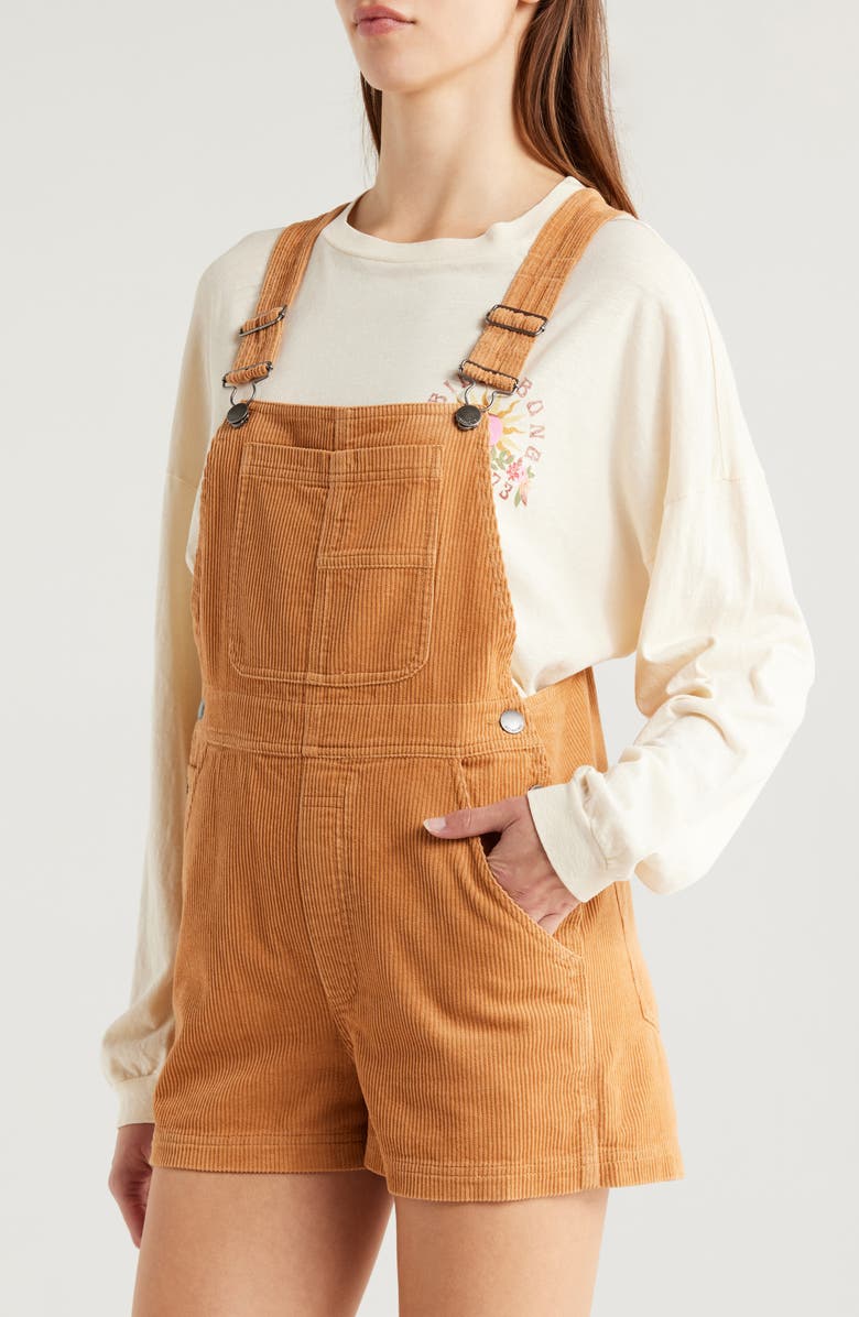 Billabong Sand Canyon Cotton Corduroy Shortalls, Alternate, color, Biscuit
