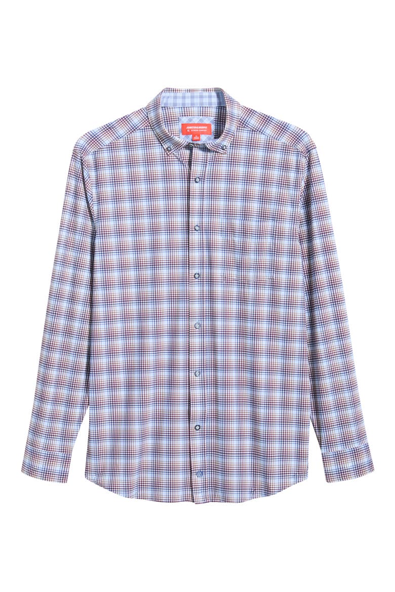 XC+™ Motion Plaid Knit Button-Up Shirt, Main, color, BURGUNDY MULTI LAYERED PLAID