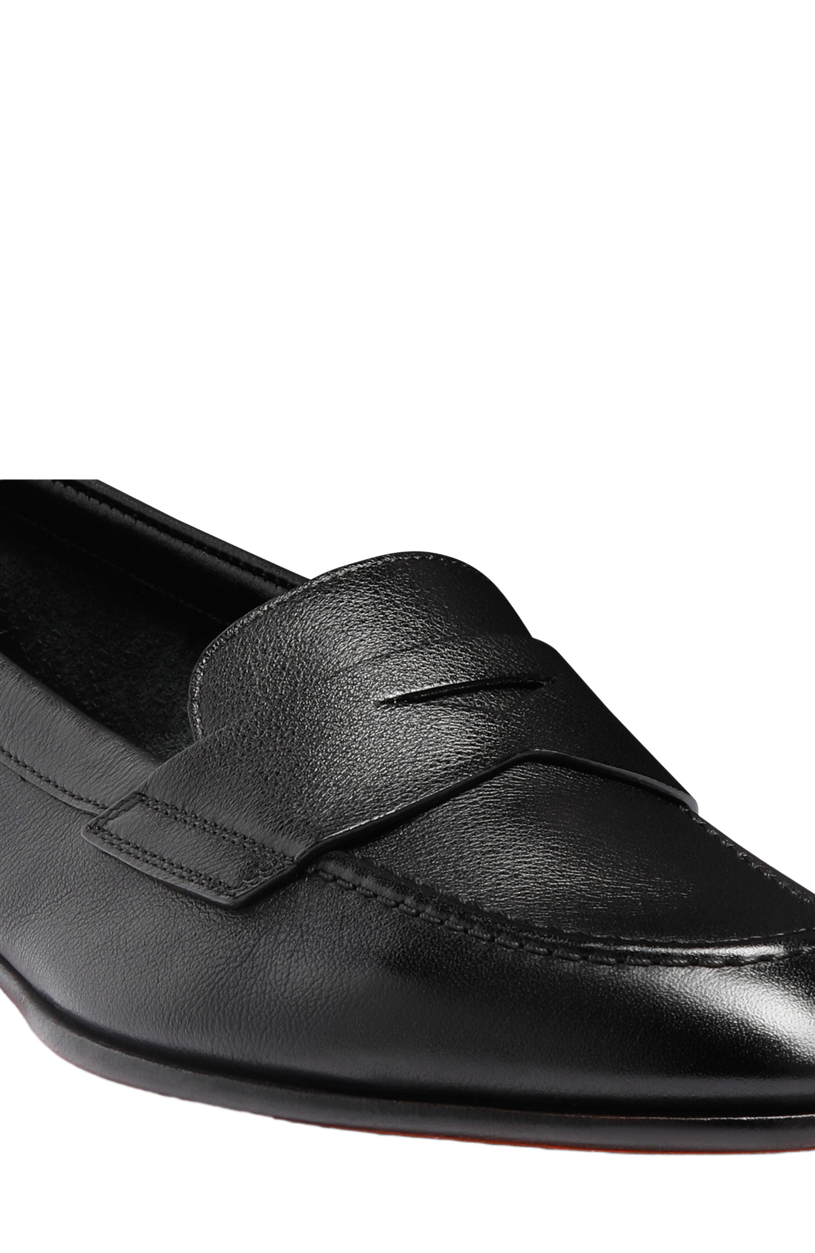 Santoni Leather Penny Loafer, Alternate, color, Black