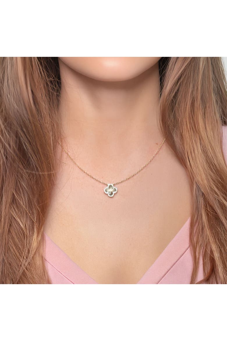 Fluted Gold Diamond Single Clover Necklace, Alternate, color, Yellow Gold