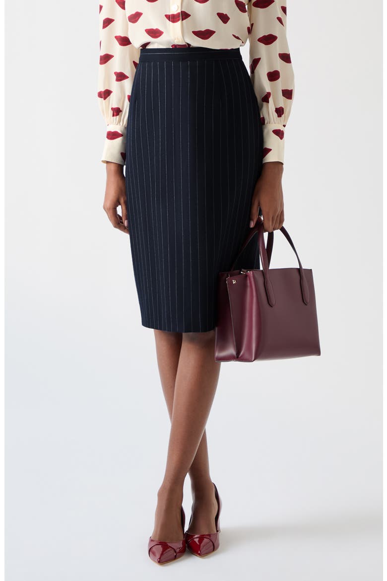 Bella Pin Stripe A-Line Skirt, Main, color, BLU-NAVY