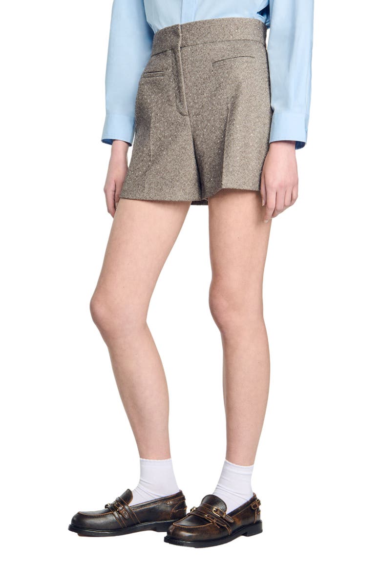 SANDRO Herringbone shorts with rhinestones, Main, color, 