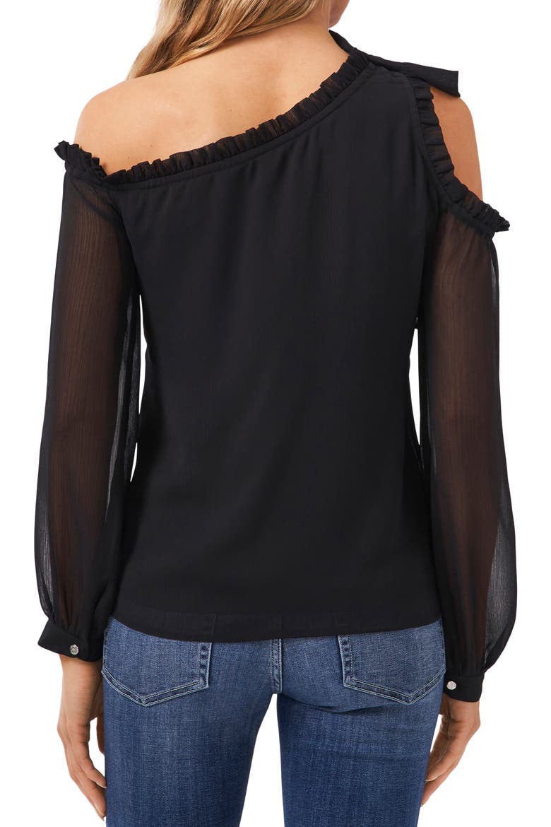 One-Shoulder Crinkle Chiffon Blouse, Alternate, color, RICH BLACK